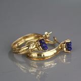 Lapis Golden Crown Hoop Earrings