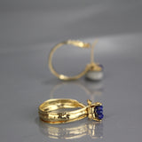Lapis Golden Crown Hoop Earrings