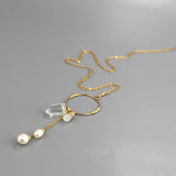 Long Moonstone Pearl Hoop Necklace