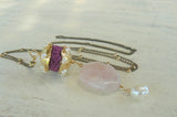 Red Lava Rock Gold Filled Long Necklace