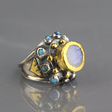 24K Solid Gold Moonstone Nefertiti Ring