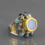 24K Solid Gold Moonstone Nefertiti Ring