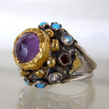 Solid Gold and Silver Amethyst Nefertiti Ring
