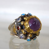 Solid Gold and Silver Amethyst Nefertiti Ring