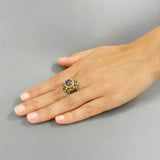 Solid Gold Amethyst Turquoise Nefertiti Ring