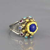 24K Solid Gold Lapis Nefertiti Ring