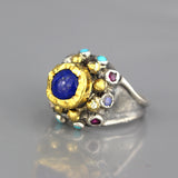 24K Solid Gold Lapis Nefertiti Ring