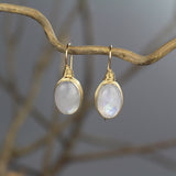 Oval Moonstone Wire Wrapped Earrings