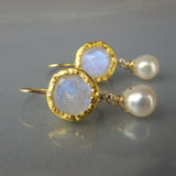 Solid Gold Moonstone Pearl Earrings