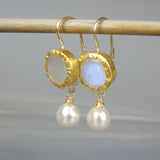 Solid Gold Moonstone Pearl Earrings