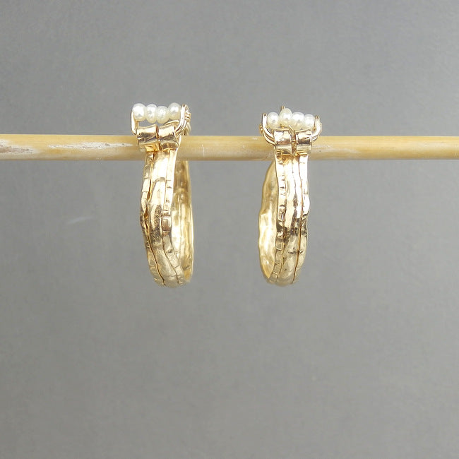 Pearl Golden Crown Hoop Earrings