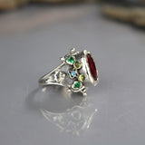 Queen Ring With Pink Zircon and Peridot