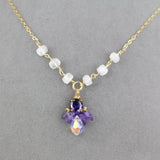 CZ Amethyst Beaded Bee Necklace