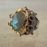 Labradorite Silver and 9K Gold Queen Ring