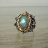 Labradorite Silver and 9K Gold Queen Ring