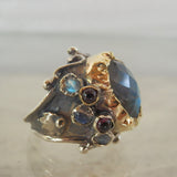 Labradorite Silver and 9K Gold Queen Ring