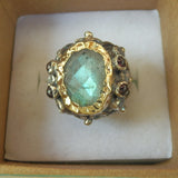 Labradorite Silver and 9K Gold Queen Ring