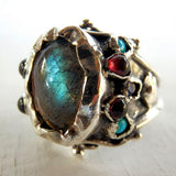 Labradorite Silver Antique Style Queen Ring