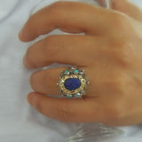 9K Gold Blue Lapis Queen Ring