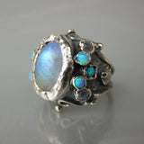 Silver Rainbow Moonstone Queen Ring