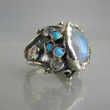 Silver Rainbow Moonstone Queen Ring