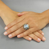 Silver Rainbow Moonstone Queen Ring