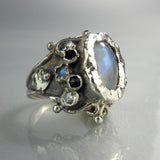 Silver Queen Ring With Moonstone and Onyx