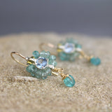 Blue Zircon Apatite Silver Flower Earrings
