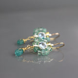 Blue Zircon Apatite Silver Flower Earrings