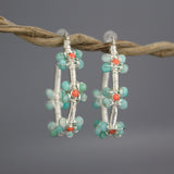 Silver Amazonite Coral Flower Hoops
