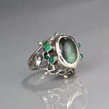 Silver Labradorite Agate Queen Ring