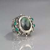 Silver Labradorite Agate Queen Ring
