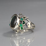 Silver Labradorite Agate Queen Ring
