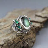 Silver Labradorite Agate Queen Ring