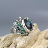 Silver Labradorite Agate Queen Ring