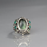 Silver Labradorite Agate Queen Ring