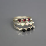 Silver Triple Gemstone Stacking Ring
