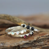 Silver Triple Gemstone Stacking Ring