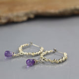 Silver Amethyst Wire Wrapped Hoop Earrings