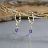 Silver Amethyst Wire Wrapped Hoop Earrings