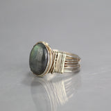 Silver Labradorite Wire Wrapped Ring