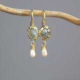 14K Gold Aquamarine Pearl Earrings