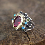 9K Gold Queen Ring in Silver Band - Monte Cristo