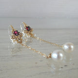 Garnet Pearl Long Spring Earrings