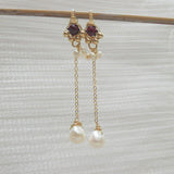 Garnet Pearl Long Spring Earrings