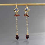 Long Dangle Moonstone Garnet Spring Earrings