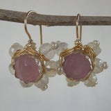 Rose Quartz Flower Star Earrings