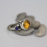 Silver Citrine Lapis Ring