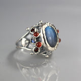Labradorite Carnelian Silver Queen Ring