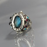 Sterling Silver Labradorite Queen Ring